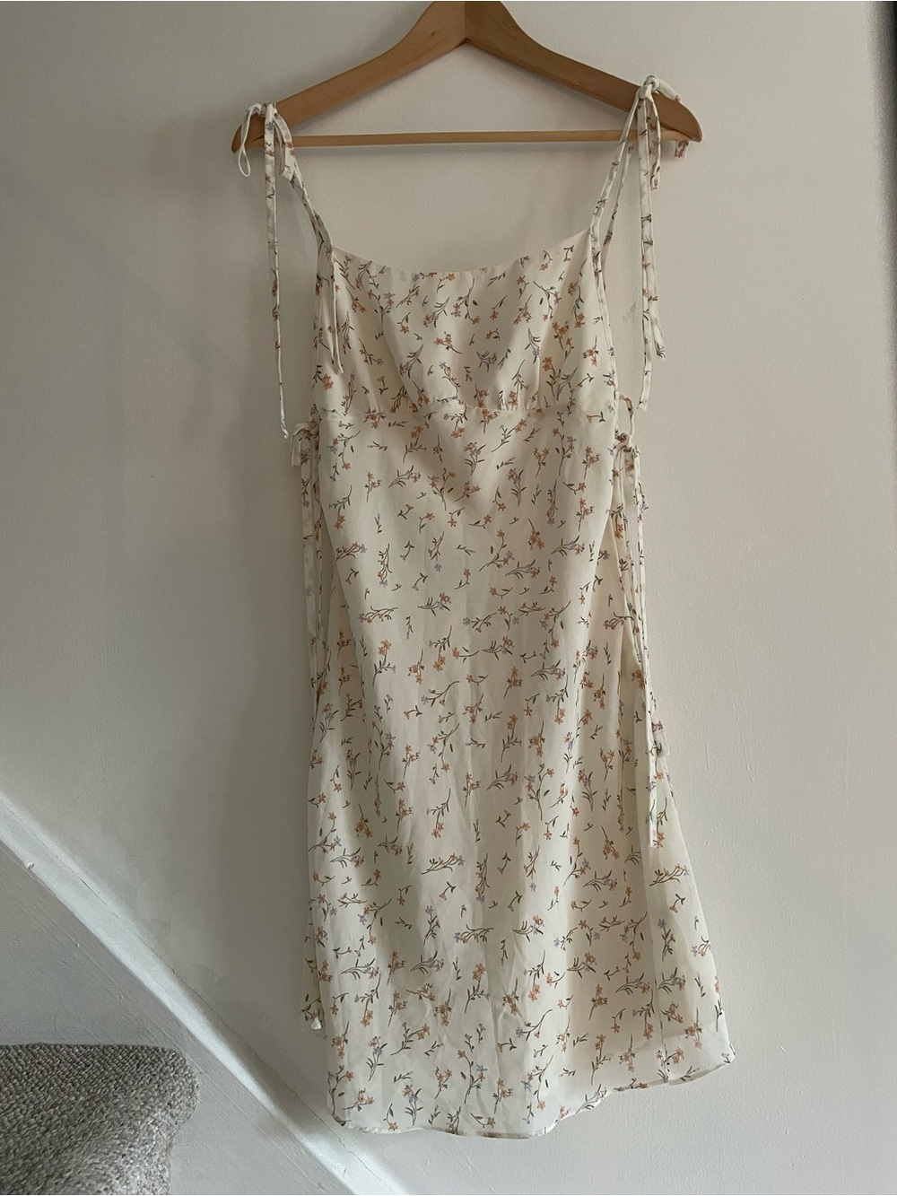 Cottagecore Cream Soft Girl Coquette Garden Party Whimsical Floral Slip Dress S